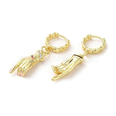 Palm with Horse Eye Real 18K Gold Plated Brass Dangle Hoop Earrings(EJEW-Q797-21G-01)-2