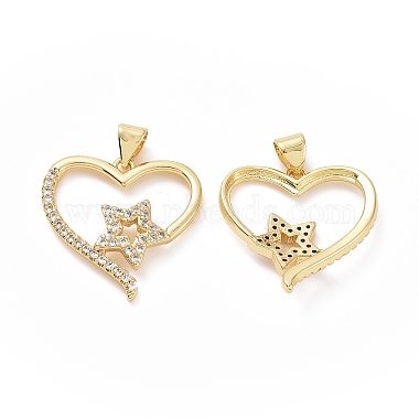 Golden Clear Heart Brass+Cubic Zirconia Pendants