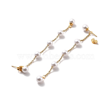 Round Plastic Pearl Beaded Long Chain Dangle Stud Earrings(STAS-D179-04G-01)-2