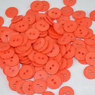 Two-hole Buttons for DIY Making, Resin Button, Flat Round, Orange Red, about 15mm in diameter, hole: 2mm, about 400pcs/bag(NNA0VDY)