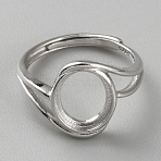 Rhodium Plated 925 Sterling Silver Adjustable Ring Components, Oval Shape Cabochon Settings, Platinum, Tray: 10x8.9mm, US Size 6 1/2(16.9mm)(FIND-WH0152-692P)