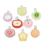Transparent Resin Pendants, Imitation Fruits, Mixed Shapes Charm, with Platinum Tone Iron Loops, Mixed Color, 17~20x13.5~17x7.5~8.5mm, Hole: 2x2.5mm(RE-CBA0E2-02)