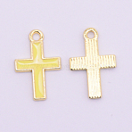 Alloy Enamel Pendants, Lead Free & Cadmium Free, Cross, Light Gold, Light Khaki, 16x10x1mm, Hole: 1.5mm(ENAM-CJC0002-08B-RS)