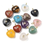 Natural & Synthetic Mixed Stone Pendants, Heart Charms with Brass Micro Pave Clear Cubic Zirconia Findings, Golden, Mixed Dyed and Undyed, 25.5~26.5x20.5x12~13mm, Hole: 4.5mm(G-B180-03G)