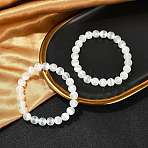 Dyed Natural Selenite Round Beaded Stretch Bracelets for Women, White, 3/8 inch(0.85cm), Inner Diameter: 2-1/4 inch(5.6cm)(G-U005-02J)