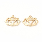 Brass Pendants, Chakra, Ajna, Long-Lasting Plated, Hollow, Flower, Real 18K Gold Plated, 12.5x16.5x1.5mm, Hole: 1mm(KK-K241-14G)