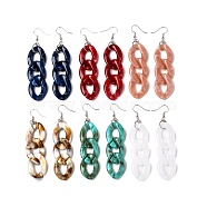 Acrylic Curb Chain Dangle Earrings, Brass Earring for Girl Women, Stainless Steel Color, Mixed Color, 86mm, Pin: 0.8mm(EJEW-JE04651)