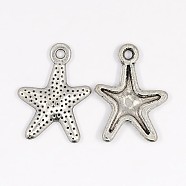 Tibetan Style Alloy Starfish/Sea Stars Charms, Lead Free and Cadmium Free, Antique Silver, 16x12mm, Hole: 1mm(LF0463Y)
