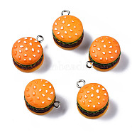 Opaque Resin Pendants, with Platinum Tone Iron Loop, Imitation Food, Hamburger, Orange, 20~21x16x13mm, Hole: 2mm(RESI-S356-061A)