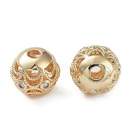 Rack Plating Brass Micro Pave Clear Cubic Zirconia Beads, Long-Lasting Plated, Cadmium Free & Lead Free, Hollow, Round with Lion Dancing, Real 14K Gold Plated, 8mm, Hole: 2mm(KK-B078-10A-G14)