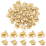 Elite Brass Elephant Pendants, Golden, 14x15x3.5mm, Hole: 1.2mm, 50pcs/box(KK-PH0005-10)