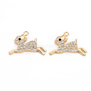 Brass Micro Pave Clear Cubic Zirconia Charms, Nickel Free, Deer, Real 18K Gold Plated, 13x18.5x2mm, Hole: 1.4mm(KK-S356-464-NF)
