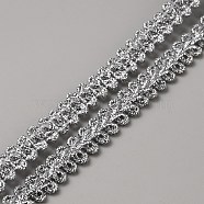 Polyester Metallic Braid Lace Trim, Clothes Accessories, Silver, 3/8 inch(10mm), about 20m/bundle(OCOR-WH0089-22B)