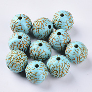 Plating Acrylic Beads, Golden Metal Enlaced, Round, Dark Turquoise, 16x15mm, Hole: 2.5mm, about 218pcs/500g(OACR-S029-102)