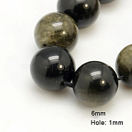 Natural Golden Sheen Obsidian Beads Strands, Round, 6mm, Hole: 1mm, about 62pcs/strand, 16 inch(G-C068-6mm-9)