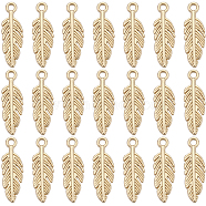 50Pcs Tibetan Style Alloy Charms, Feather, Lead Free & Nickel Free & Cadmium Free, Matte Gold Color, 15x5x1.5mm, Hole: 1mm(TIBEP-SC0002-52)