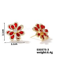 Copper & Zirconia Flower Petal Stud Earrings for Women, Elegant and Luxurious, Golden, 21x21mm(ZY3251-3)