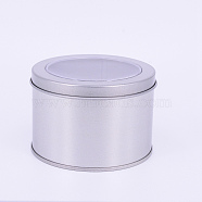 Iron Frosted Storage Jar, with PVC Clear Window, Cylinder Sealed Cans for Candles, Column, Matte Silver Color, 90x60mm, Inner Diameter: 82mm, Clear Window: 68mm(CON-OC0001-04MS)