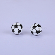 Printed Round with Football Pattern Silicone Focal Beads, White, 15x15mm, Hole: 2mm(SI-JX0056A-108)