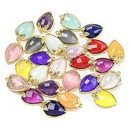 Natural & Synthetic Mixed Gemstone Faceted Pendants, Rack Plating Brass Strawberry Charms, Golden, 18x11x5~5.5mm, Hole: 1.2mm(G-M431-06G)