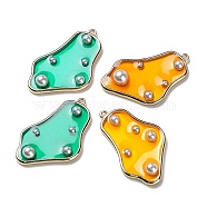 Alloy Pendants, with ABS Plastic Imitation Pearl and Epoxy Resin, Twist Polygon Charms, Light Gold, Mixed Color, 37x24x6mm, Hole: 1.6mm(ENAM-XCP0001-35)