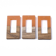 Resin & Walnut Wood Pendants, Rectangle, Dark Orange, 38x19.5x4mm, Hole: 2mm(RESI-S358-26C)