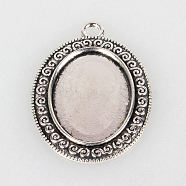 Tibetan Style Alloy Pendant Cabochon Settings, Cadmium Free & Lead Free, Oval, Antique Silver, Tray: 18x25mm, 39x28x2mm, Hole: 3mm(X-TIBEP-N003-26AS)