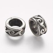 304 Stainless Steel Beads, Rondelle, Large Hole Beads, Antique Silver, 13x6.5mm, Hole: 8.5mm(STAS-A032-059AS)