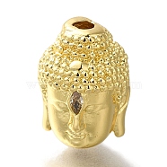 Buddha Head Rack Plating Brass Micro Pave Clear Cubic Zirconia Beads, Long-Lasting Plated, Cadmium Free & Lead Free, Real 18K Gold Plated, 14.5x10x11mm, Hole: 1.8mm(KK-U019-12G)