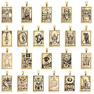 201 Stainless Steel Pendants, Laser Engraved Pattern, Rectangle with Tarot Card Patterns, Golden, 40x24x1mm, Hole: 8x4mm, 22pcs/set, 1set/box(STAS-DC0009-60)