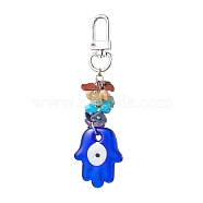 Blue Evil Eye Lampwork Pendant Decooration, 7 Chakra Natural & Synthetic Gemstone Chip Beads & Swivel Clasps Charms for Bag Ornaments, Hamsa Hand, 96mm(HJEW-JM01969-01)