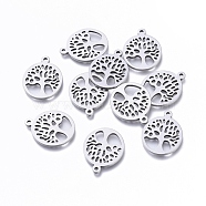 304 Stainless Steel Pendants, Laser Cut, Oval with Tree of Life, Stainless Steel Color, 15.5x14x1mm, Hole: 1.2mm(STAS-N092-09)