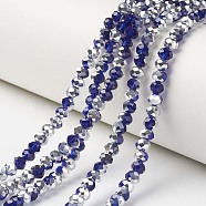 Electroplate Transparent Glass Beads Strands, Half Silver Plated, Faceted, Rondelle, Dark Blue, 4x3mm, Hole: 0.4mm, about 113~115pcs/strand, 41~42cm(EGLA-A034-T4mm-M09)