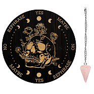 AHADEMAKER 1Pc Custom PVC Plastic Pendulum Board, 1Pc 304 Stainless Steel Cable Chain Necklaces, 1Pc Natural Rose Quartz Stone Pendants, for Witchcraft Wiccan Altar Supplies, Rose Pattern, Board: 200x4mm(DIY-GA0004-92C)