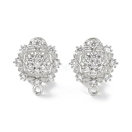 Flower Brass Micro Pave Cubic Zirconia Stud Earrings Finding, with Horizontal Loops, Cadmium Free & Lead Free, Platinum, 18x15.5mm, Hole: 1.6mm, Pin: 0.8mm(KK-E083-01P)