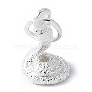 925 Sterling Silver 3D Chinese Zodiac Charms, with Jump Rings, Silver Color Plated, Snake, 8~14x5~11x3~6.5mm, Hole: 3.5mm(STER-P066-01S-06)