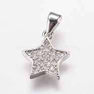 Brass Micro Pave Cubic Zirconia Charm, Star, Platinum, 11.5x10x2mm, Hole: 2.5x3mm(ZIRC-E143-72P)