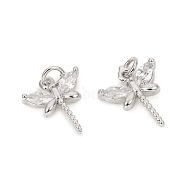 Brass Micro Pave Cubic Zirconia Charms, with Jump Rings, Dragonfly, Clear, Platinum, 11.8x10.5x2.5mm, Jump Rings: 4x0.8mm, 2.5mm Inner Diameter(X-ZIRC-L096-06P)