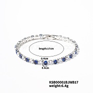 Brass Rhinestone Cup Chains Bracelet for Elegant Women with Subtle Luxury Feel, Sapphire, Platinum, 6-3/4 inch(17cm)(SE6435-1)