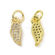 Brass Micro Pave Clear Cubic Zirconia Charms, with Jump Ring, Wing Charm, Real 18K Gold Plated, 12x5x1.5mm, Hole: 3.2mm(KK-E068-VF066)