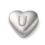 201 Stainless Steel Beads, Stainless Steel Color, Heart, Letter U, 7x8x3.5mm, Hole: 1.5mm(STAS-M335-01U-P)