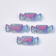 Resin Cabochons, with Glitter Sequins, Candy, Colorful, 27~28x11x5mm(X-CRES-N018-030)
