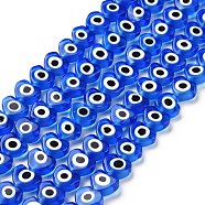 Handmade Evil Eye Lampwork Beads Strands, Heart, Blue, 6~7x8x3mm, Hole: 1mm, about 47~49pcs/strand, 13.19~13.98 inch(33.5~35.5cm)(LAMP-F023-B12)