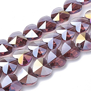 Electroplate Glass Beads, AB Color Plated, Faceted, Heart, Old Rose, 10x10x6.5mm, Hole: 1mm(EGLA-Q091-10mm-A04)