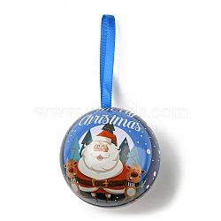 Tinplate Round Ball Candy Storage Favor Boxes, Christmas Metal Hanging Ball Gift Case, Deer, 16x6.8cm(CON-Q041-01H)