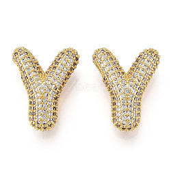 Brass Micro Pave Cubic Zirconia Pendants, Alphabet, Letter Y, 19x25x9.5mm, Hole: 4x2.5mm(KK-N254-06G-Y)