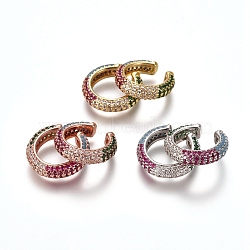 Brass Micro Pave Cubic Zirconia Cuff Earrings, Ring, Colorful, Mixed Color, 15x14.5x4.5mm(EJEW-L234-59)