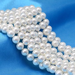 AB Color Plated Shell Pearl Round Bead Strands, White, 10mm, Hole: 0.8~1mm, about 40pcs/strand, 15.74 inch.(BSHE-L011-10mm-C001)