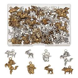 ARRICRAFT 64Pcs 8 Styles Tibetan Style Alloy Pendants, Mixed Animals, Antique Bronze & Antique Silver, 15.5~32x15~24x3~4mm, Hole: 1.6~3mm, 8ps/style(FIND-AR0005-03)