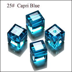 Imitation Austrian Crystal Beads, Grade AAA, Faceted, Cube, Dodger Blue, 8x8x8mm(size within the error range of 0.5~1mm), Hole: 0.9~1.6mm(X-SWAR-F074-8x8mm-25)